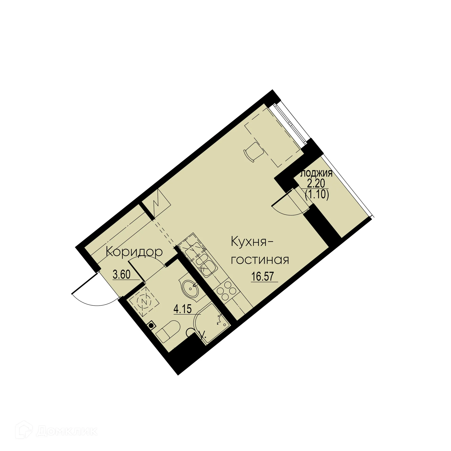 Планировка студии квартиры 25.42 м² в ЖК "ID Murino II (Ай ди Мурино II)", г. Мурино — фото 1