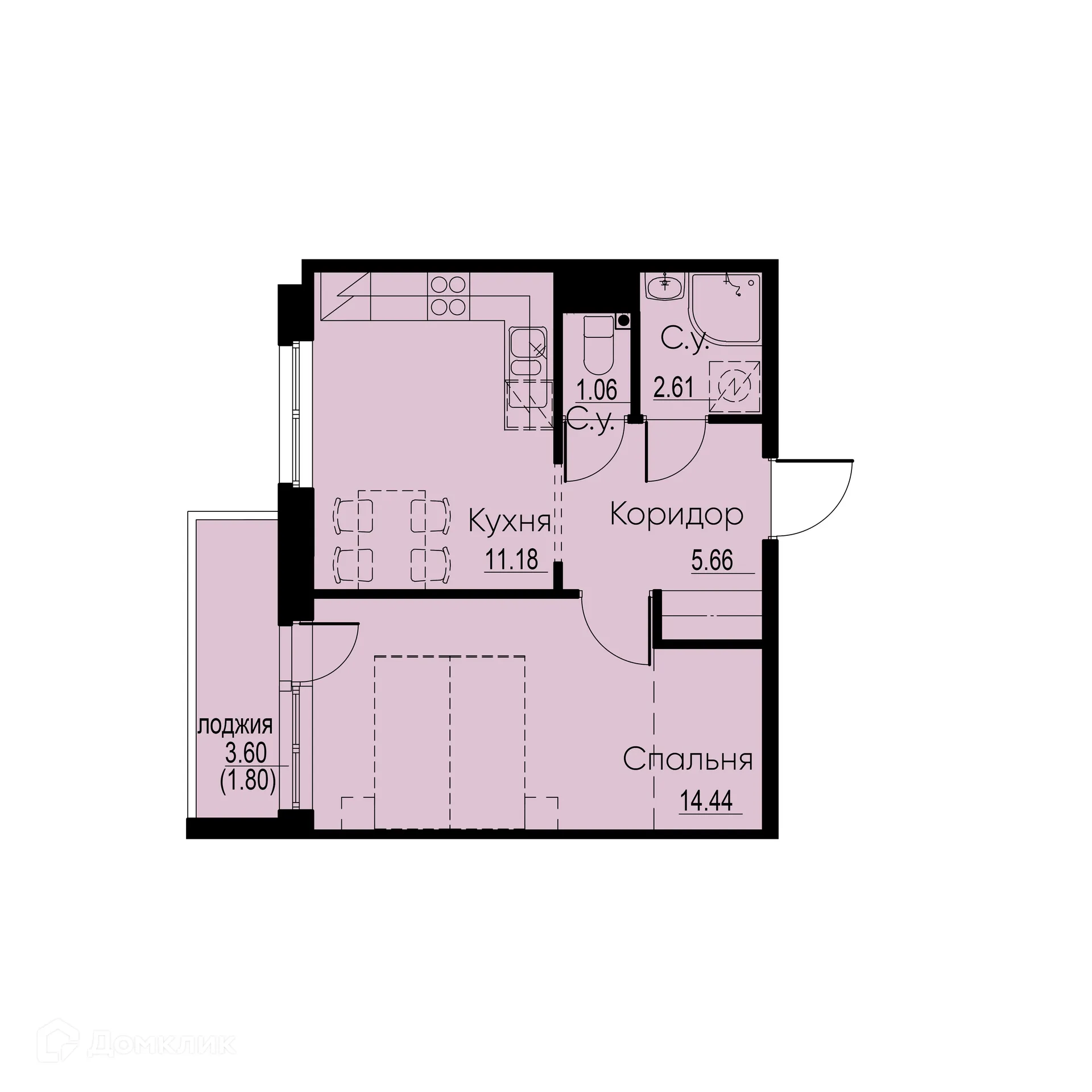 Планировка 1-комнатной квартиры 36.75 м² в ЖК "ID Murino II (Ай ди Мурино II)", г. Мурино — фото 1