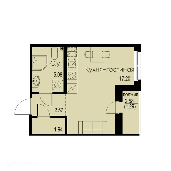 Планировка Студия в ЖК "ID Murino II (Ай ди Мурино II)"