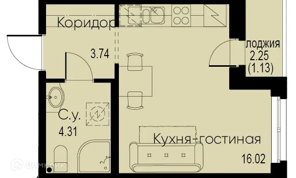 Планировка Студия в ЖК "ID Murino II (Ай ди Мурино II)"