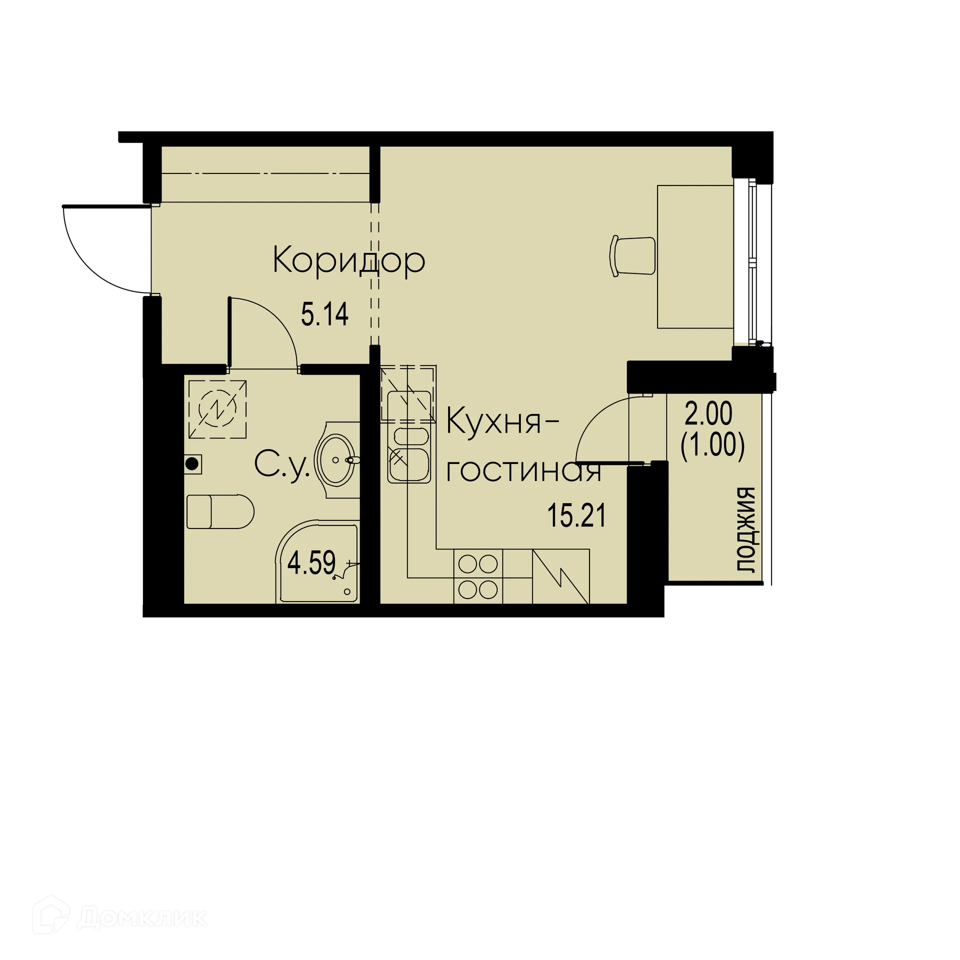 Планировка студии квартиры 25.94 м² в ЖК "ID Murino II (Ай ди Мурино II)", г. Мурино — фото 1