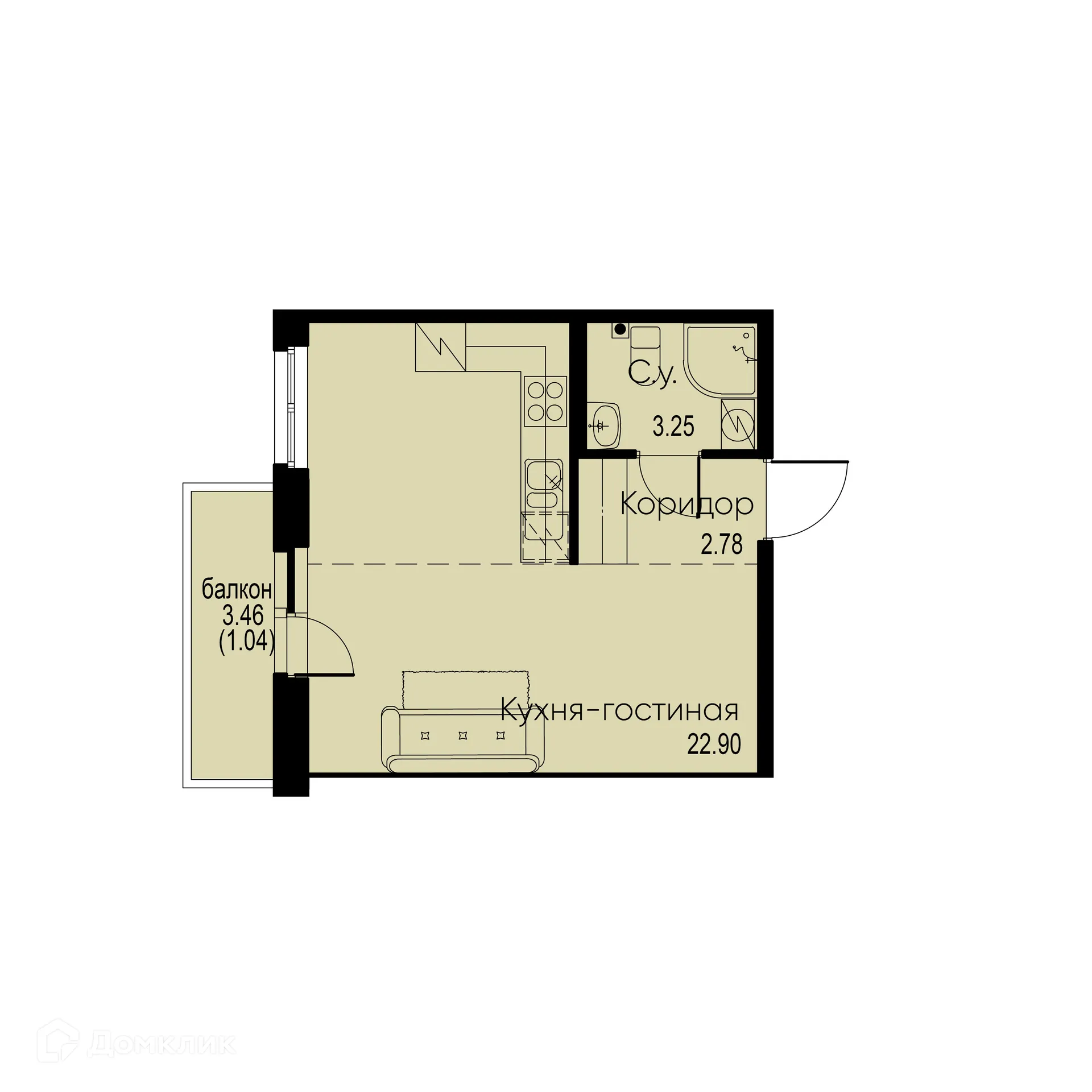 Планировка студии квартиры 29.97 м² в ЖК "ID Murino II (Ай ди Мурино II)", г. Мурино — фото 1