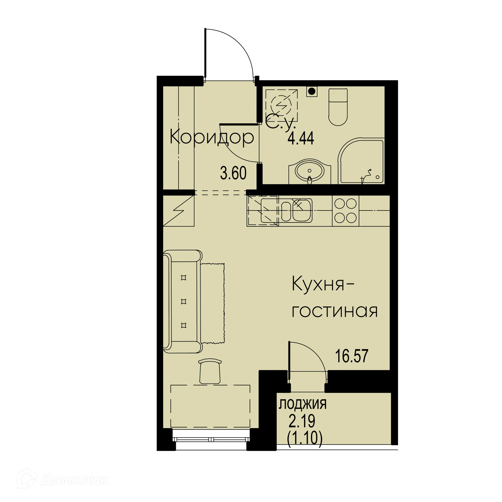 Планировка студии квартиры 25.71 м² в ЖК "ID Murino II (Ай ди Мурино II)", г. Мурино — фото 1
