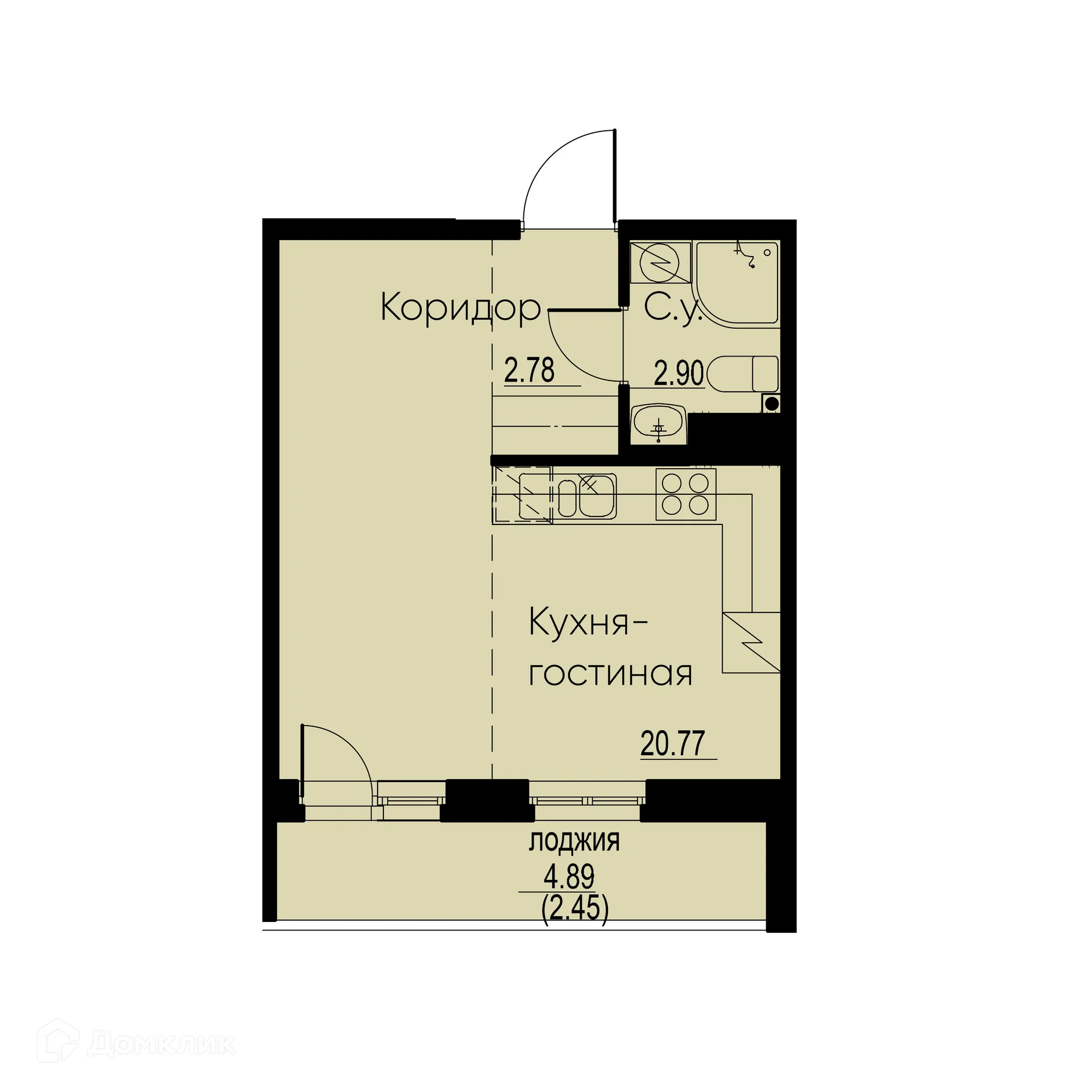 Планировка студии квартиры 28.9 м² в ЖК "ID Murino II (Ай ди Мурино II)", г. Мурино — фото 1