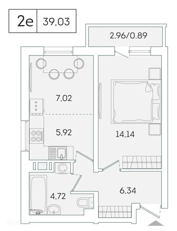 Планировка 1 комн. в ЖК "Лампо"