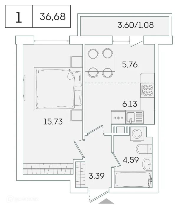 Планировка 1 комн. в ЖК "Лампо"