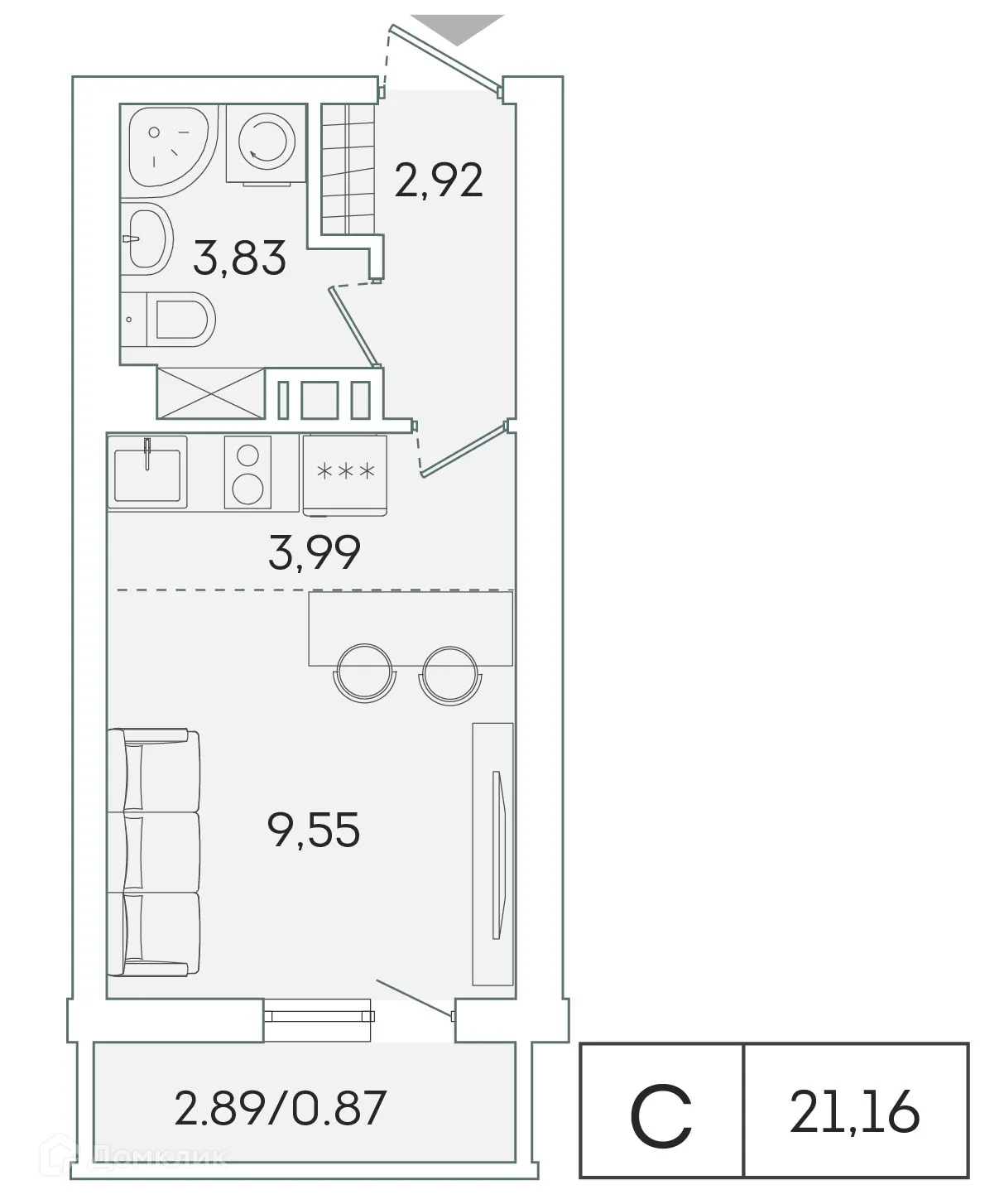 Планировка студии квартиры 20.3 м² в ЖК "Лампо", г. Мурино — фото 1