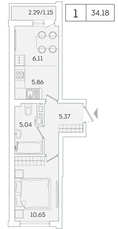 Планировка 1 комн. в ЖК "Лампо"