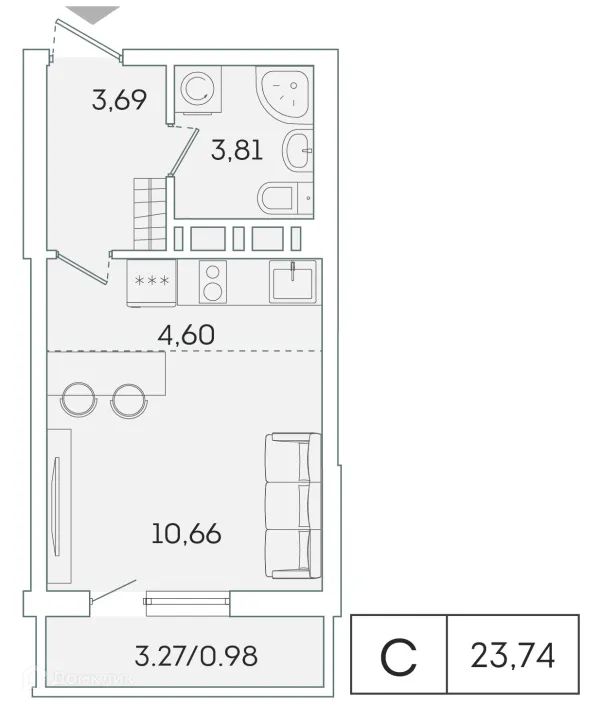 Планировка Студия в ЖК "Лампо"