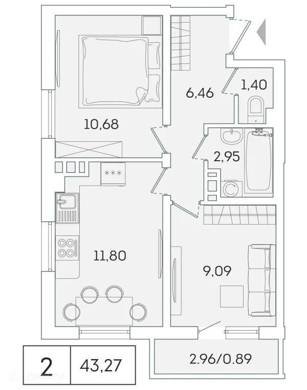 Планировка 2 комн. в ЖК "Лампо"