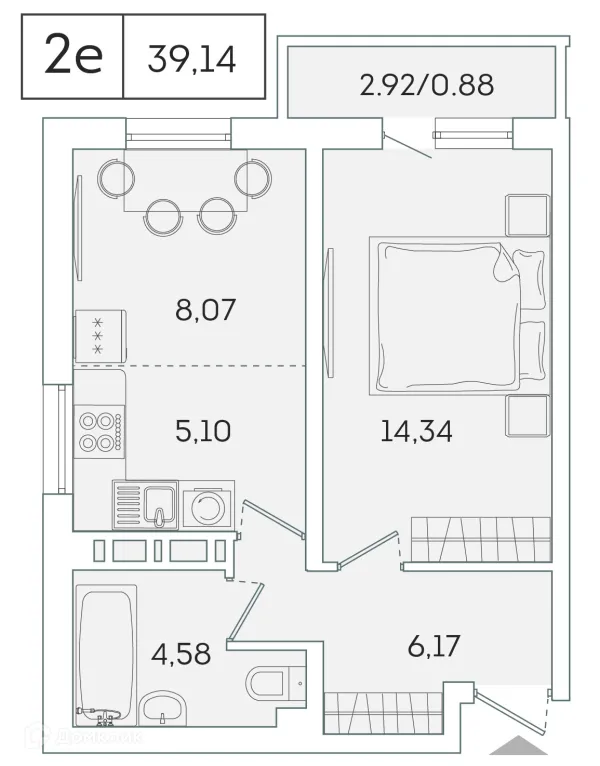 Планировка 1 комн. в ЖК "Лампо"