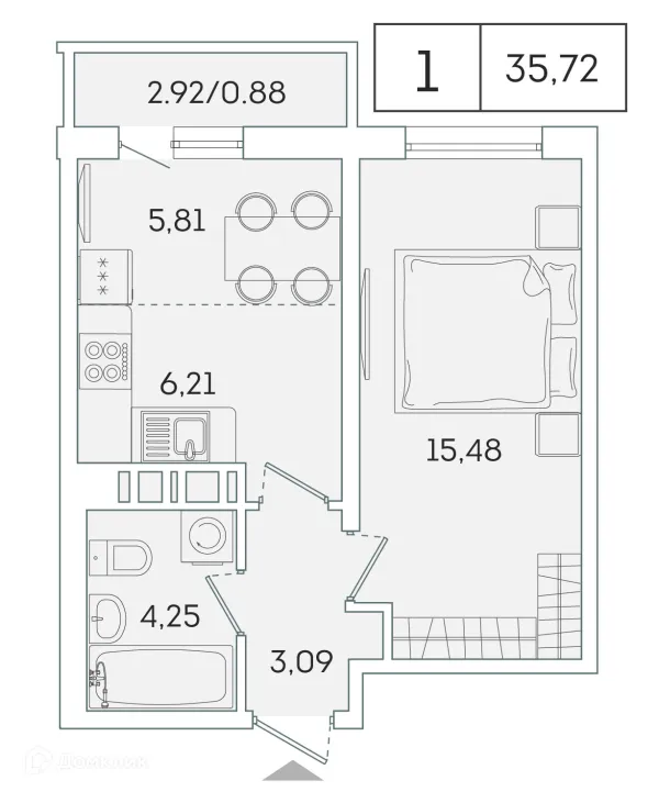 Планировка 1 комн. в ЖК "Лампо"