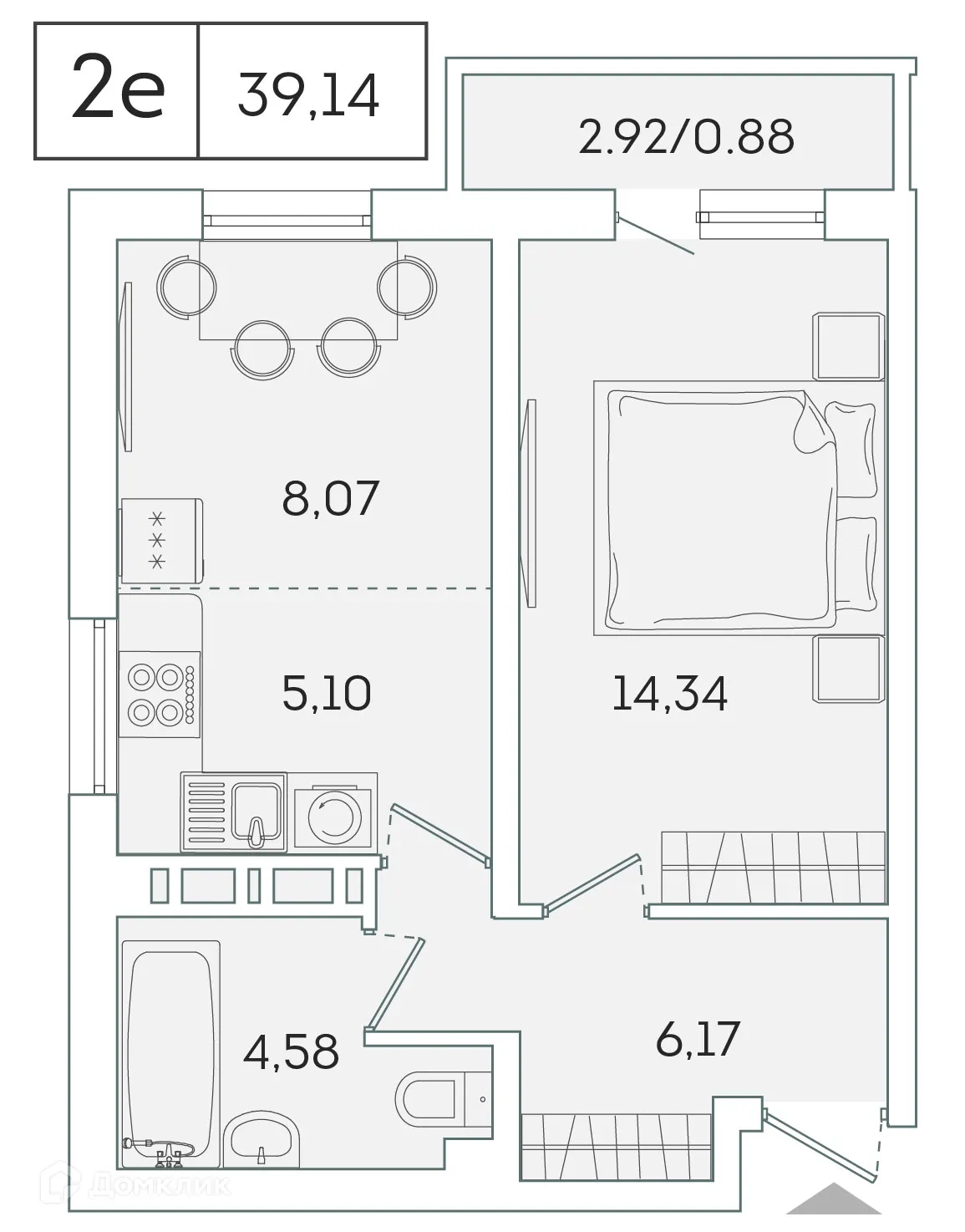 Планировка 1-комнатной квартиры 38.2 м² в ЖК "Лампо", г. Мурино — фото 1