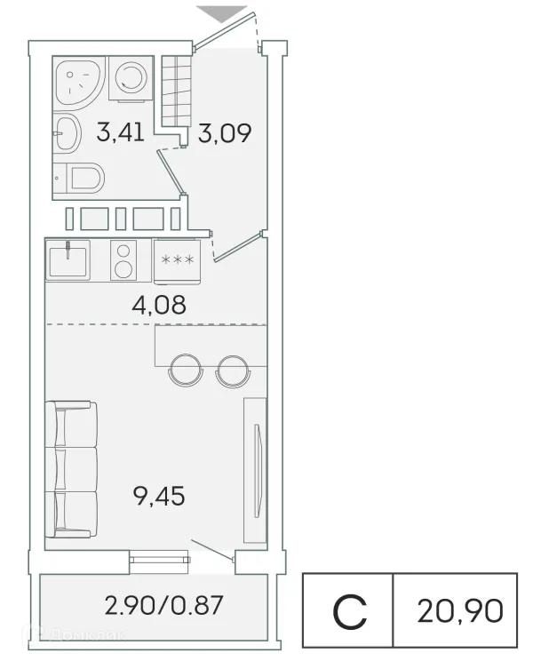 Планировка Студия в ЖК "Лампо"