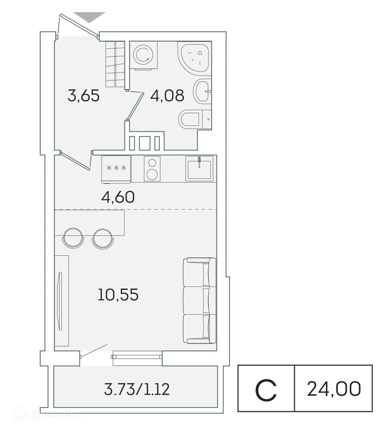 Планировка 1-комнатной квартиры 22.9 м² в ЖК "Лампо", г. Мурино — фото 1