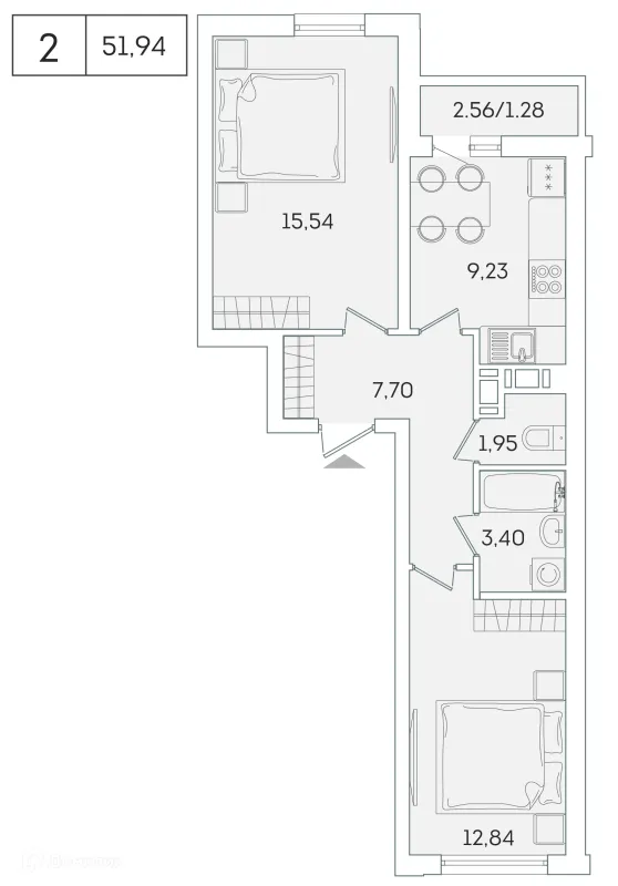 Планировка 2 комн. в ЖК "Лампо"