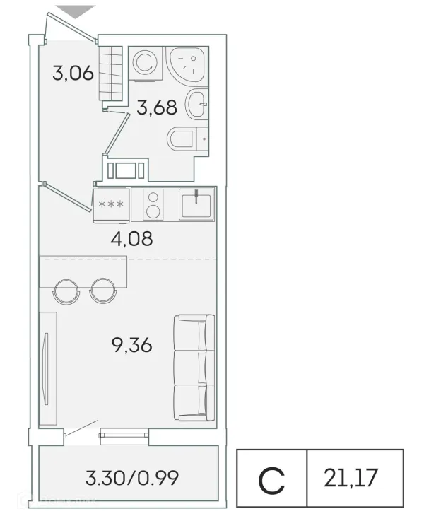 Планировка Студия в ЖК "Лампо"