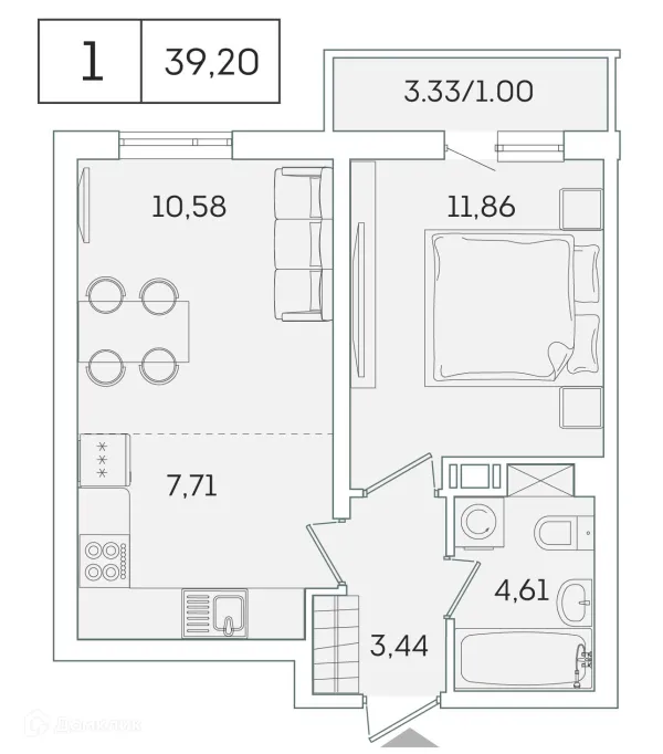 Планировка 1 комн. в ЖК "Лампо"