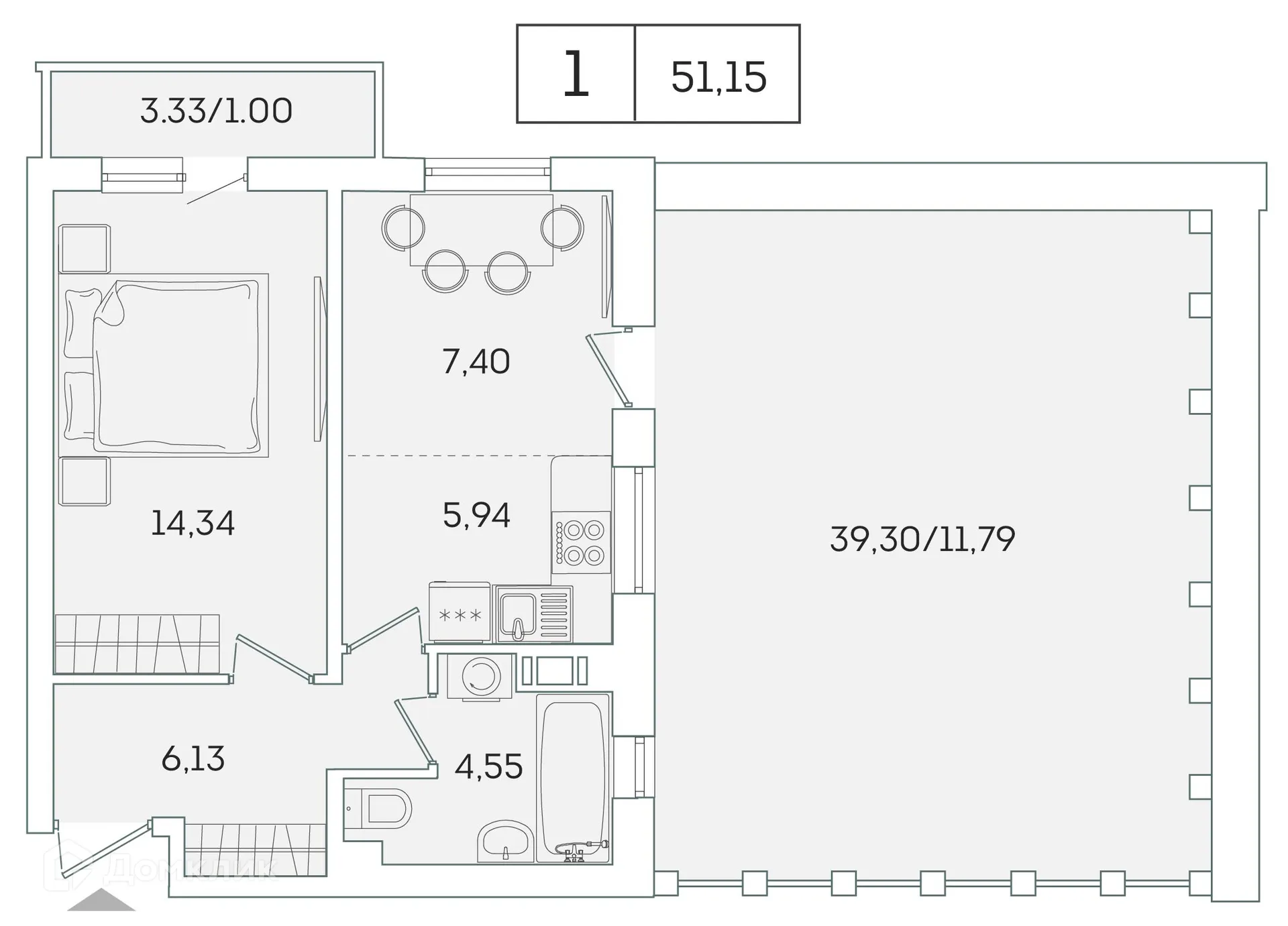 Планировка 1-комнатной квартиры 38.2 м² в ЖК "Лампо", г. Мурино — фото 1