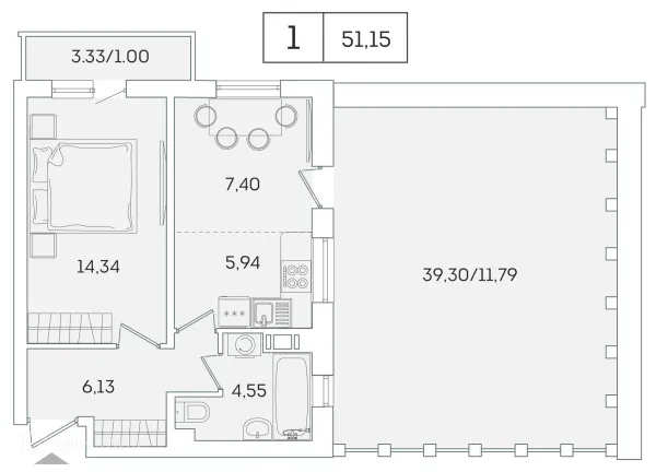 Планировка 1 комн. в ЖК "Лампо"
