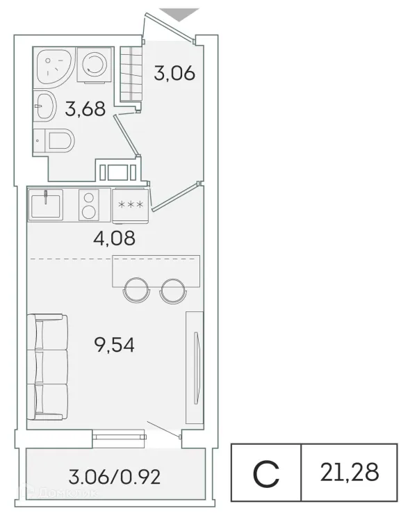 Планировка Студия в ЖК "Лампо"
