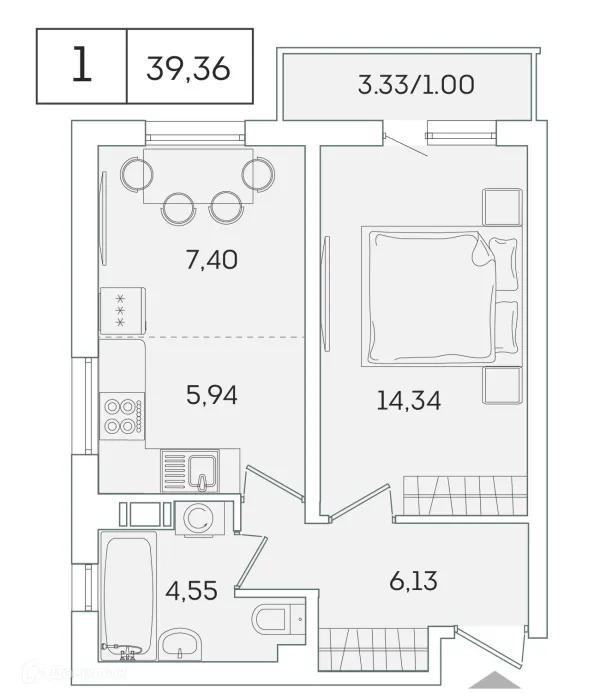 Планировка 1 комн. в ЖК "Лампо"