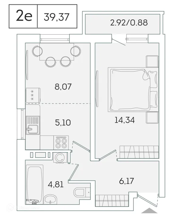 Планировка 1 комн. в ЖК "Лампо"