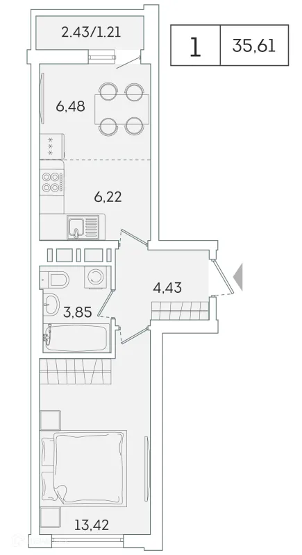 Планировка 1 комн. в ЖК "Лампо"