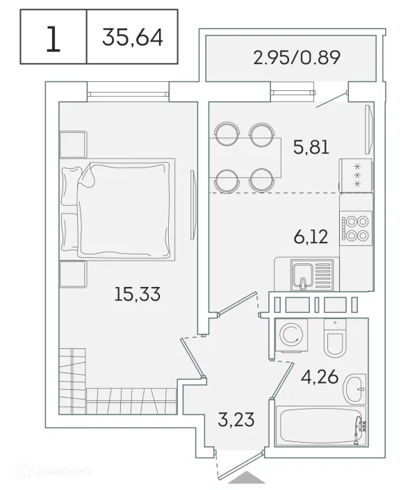 Планировка 1 комн. в ЖК "Лампо"