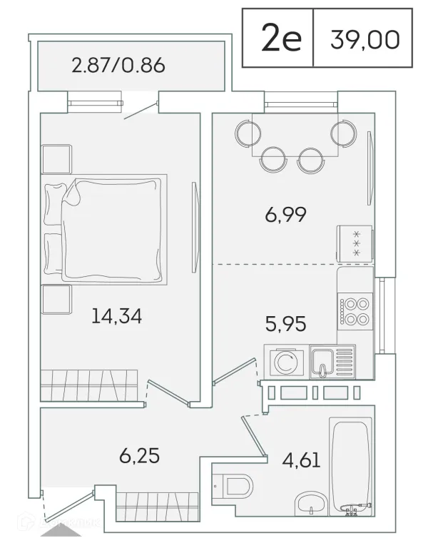Планировка 1 комн. в ЖК "Лампо"