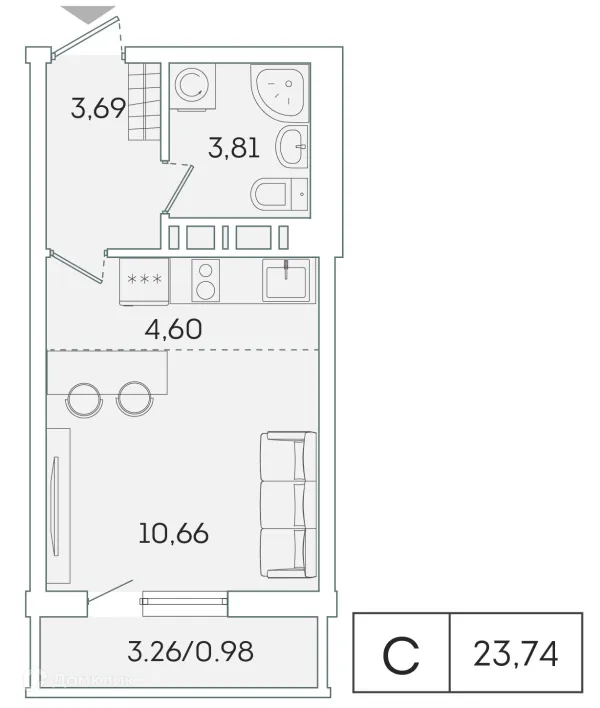Планировка Студия в ЖК "Лампо"