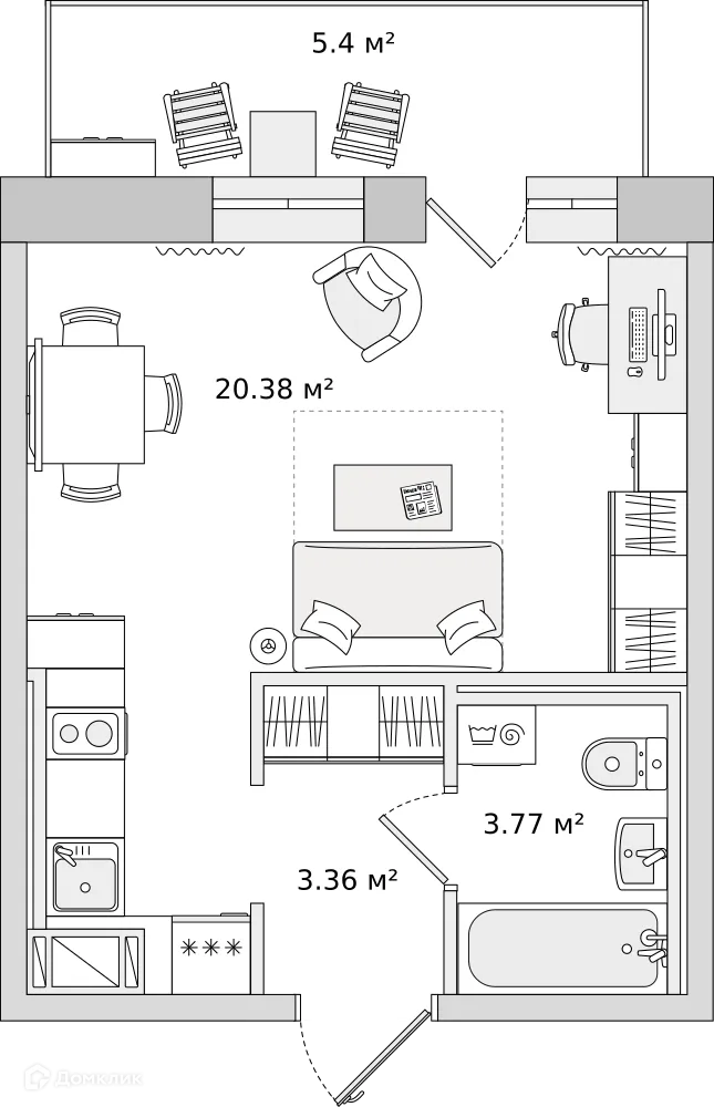 Планировка студии квартиры 27.5 м² в ЖК ЦДС "Северный", г. Мурино — фото 1