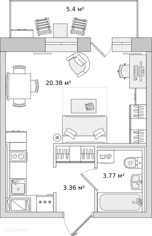 Планировка Студия в ЖК ЦДС "Северный"