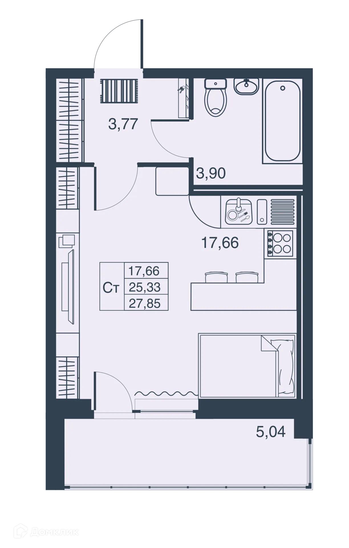 Планировка студии квартиры 21.57 м² в ЖК Мурино Парк, г. Мурино — фото 1