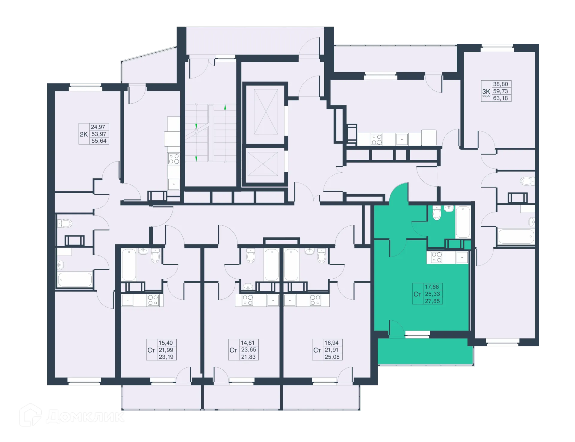 Планировка студии квартиры 21.57 м² в ЖК Мурино Парк, г. Мурино — фото 2