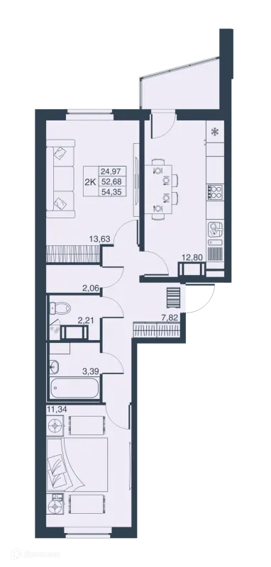 Планировка 2 комн. в ЖК Мурино Парк