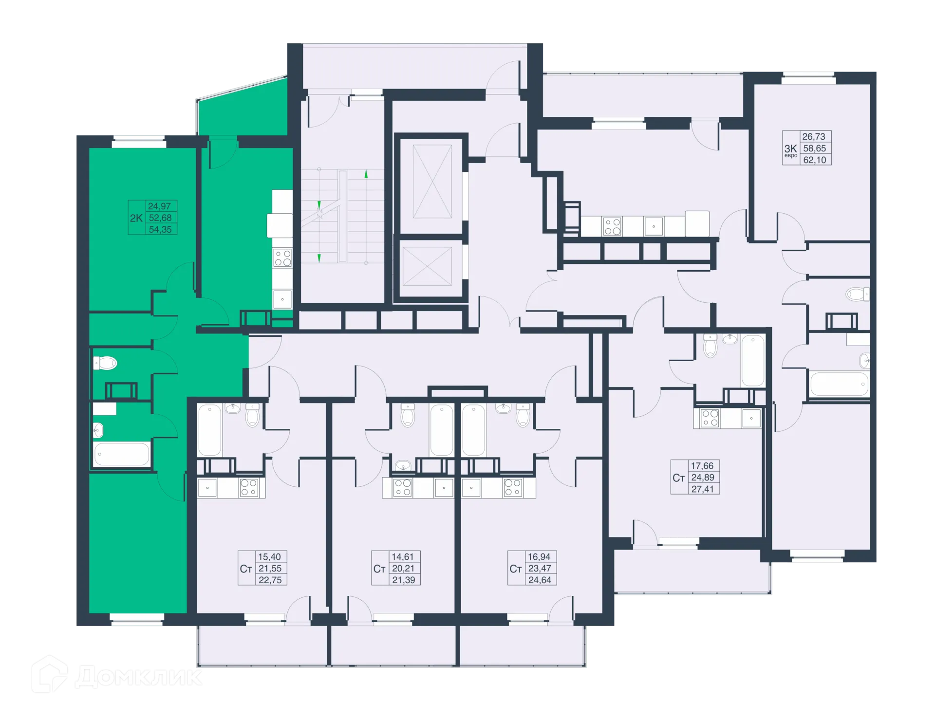 Планировка 2-комнатной квартиры 50.26 м² в ЖК Мурино Парк, г. Мурино — фото 2