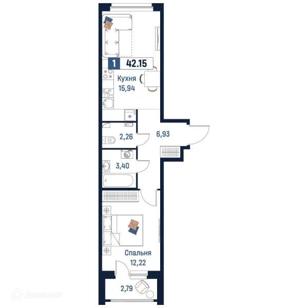 Планировка 1 комн. в ЖК Максималист