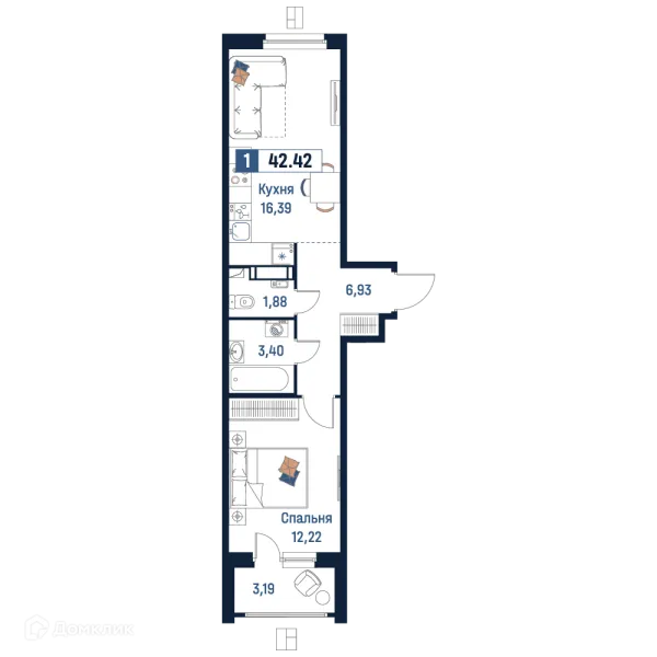 Планировка 1 комн. в ЖК Максималист