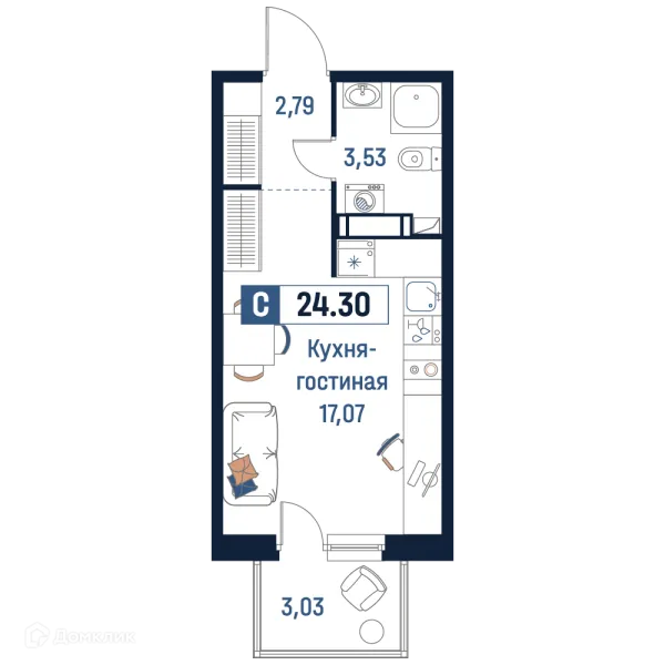 Планировка Студия в ЖК Максималист