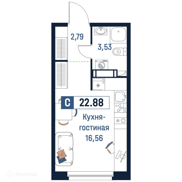 Планировка Студия в ЖК Максималист