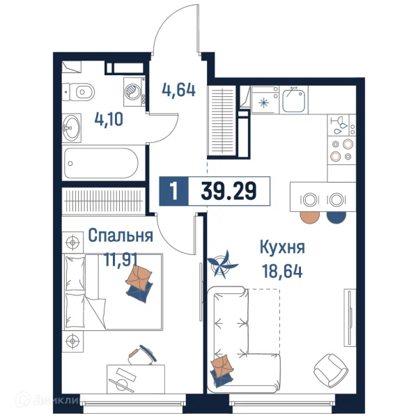 Планировка 1 комн. в ЖК Максималист