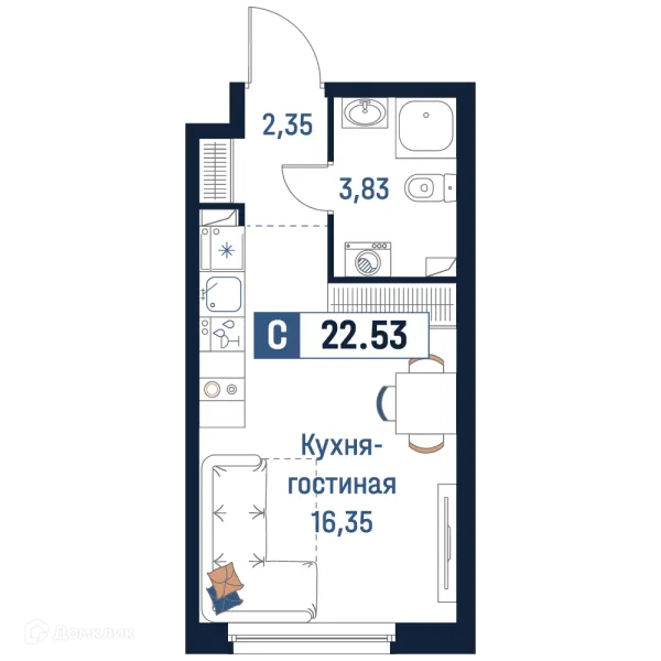 Планировка Студия в ЖК Максималист
