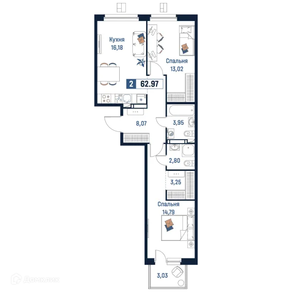 Планировка 2 комн. в ЖК Максималист