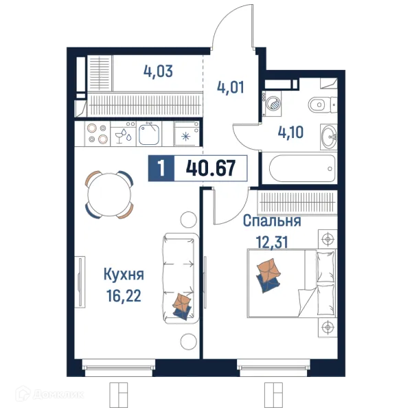 Планировка 1 комн. в ЖК Максималист