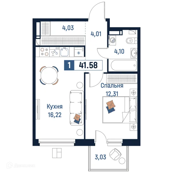 Планировка 1 комн. в ЖК Максималист