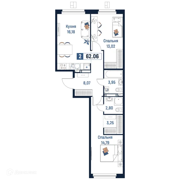 Планировка 2 комн. в ЖК Максималист