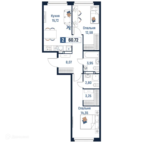 Планировка 2 комн. в ЖК Максималист