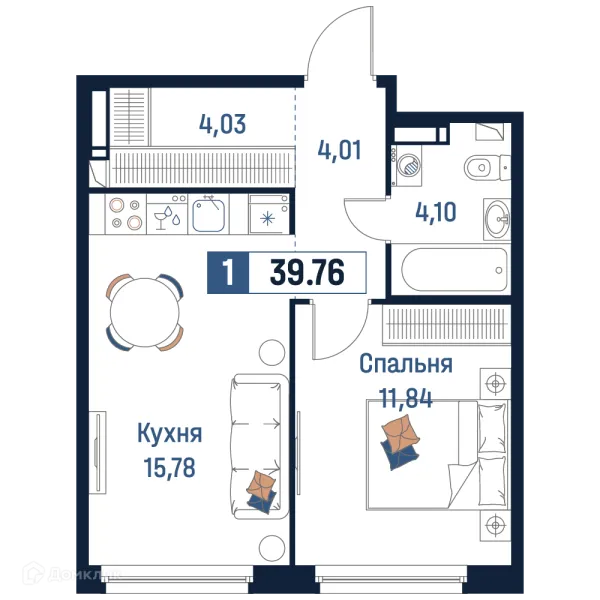 Планировка 1 комн. в ЖК Максималист