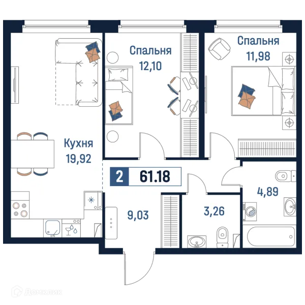 Планировка 2 комн. в ЖК Максималист